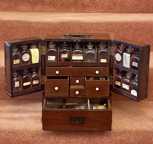fig 1. A superb 19th century Mahogany APOTHECARY BOX complete with contents