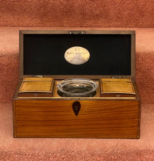 A Large Sheraton Period Inlaid Satinwood Double Tea Caddy with Sugar Bowl