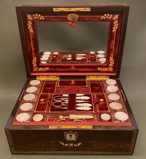 A Rare 19th Century Coromandel-wood Sewing Box with Ten Reels