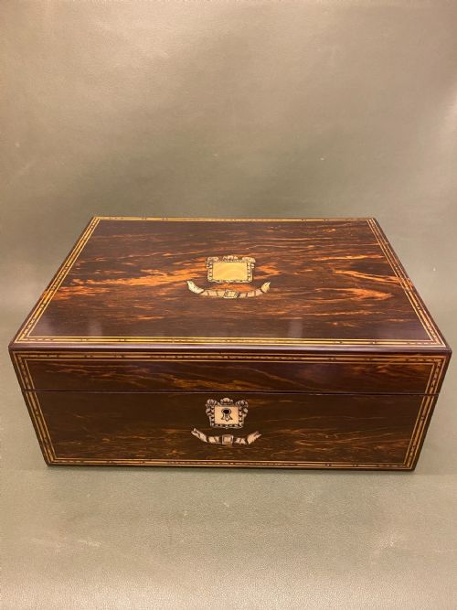 fig 1. A Rare 19th century Coromandel-wood Sewing Box with TEN reels