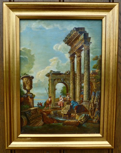 Italianate Temple Scene: Oil on Canvas