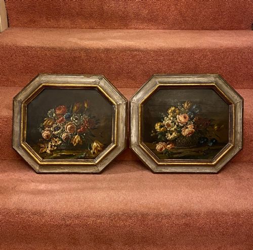 Pair of 19th Century Octagonal Still-life Paintings - Probably Italian.