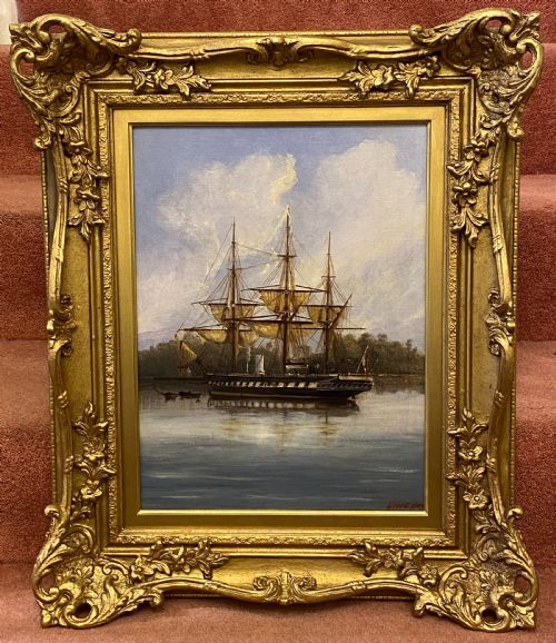 Framed Oil Painting on Canvas - "Hms Jaseur" by Henry John Morgan 1868-70