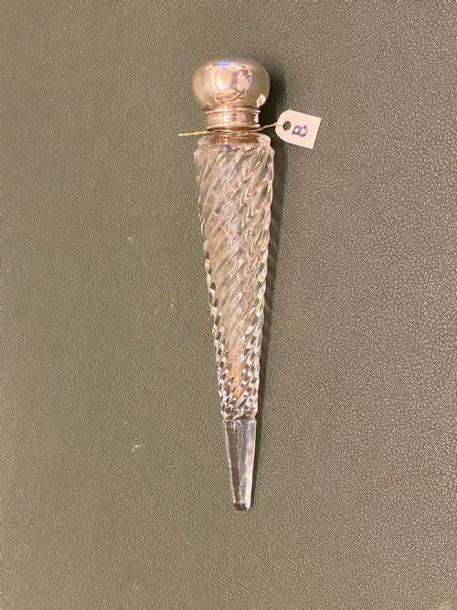 Tapered Clear Cut-glass Spiral Scent Bottle with Hallmarked Silver Top