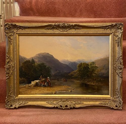 Oil Painting on Canvas - Continental River Scene, Mid 19th Century