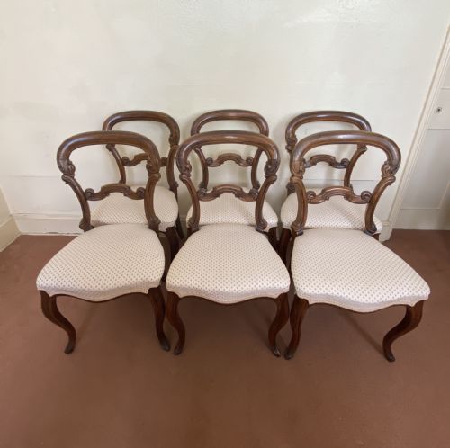 A Good Solid Set of Six Victorian Rosewood Balloon-back Dining Chairs