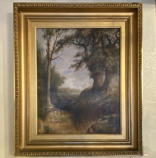 R.r. Whale: 19th Century Framed Oil on Canvas - "Reading on the Bank"