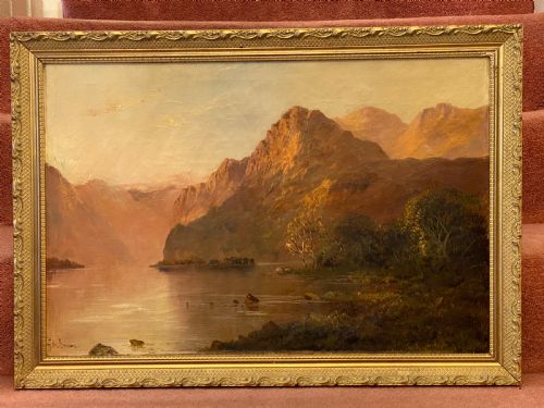 GUSTAVE DE BREANSKI FL18561898 OIL PAINTING ON CANVAS MOUNTAINOUS LAKE VIEW AT SUNRISE - ADDITIONAL PHOTO 1