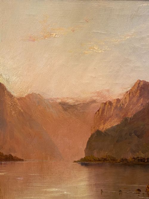 GUSTAVE DE BREANSKI FL18561898 OIL PAINTING ON CANVAS MOUNTAINOUS LAKE VIEW AT SUNRISE - ADDITIONAL PHOTO 3