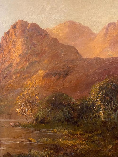 GUSTAVE DE BREANSKI FL18561898 OIL PAINTING ON CANVAS MOUNTAINOUS LAKE VIEW AT SUNRISE - ADDITIONAL PHOTO 4