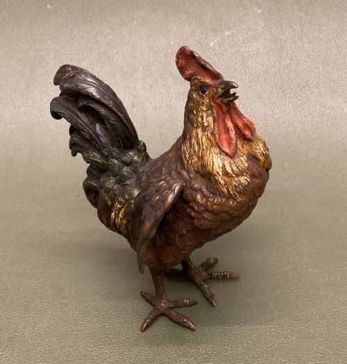 Late 19th Century Austrian Cold Painted Bronze Cockerel (10cm Tall)
