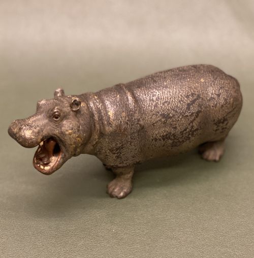 A Rare Late 19th Century Austrian Cold-painted Bronze Model of a Hippopotamus (16cm Long)