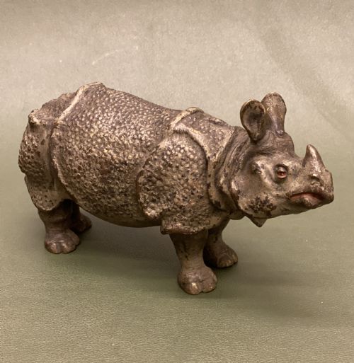 A Rare Late 19th Century Austrian Cold-painted Bronze Model of a Rhinoceros (15cm Long)