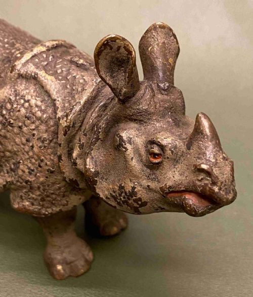 fig 1. A rare late 19th century Austrian cold-painted bronze model of a Rhinoceros (15cm long)