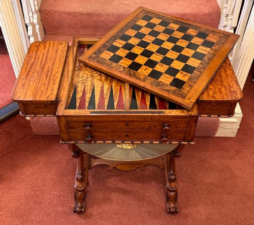 Rare 19th Century Gillows Satinwood Games / Sewing / Writing Table