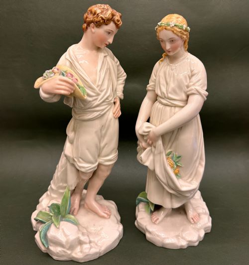A Pair of Royal Worcester Porcelain Figures - Paul & Virginia, 1870