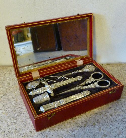 A Pretty French Silver-fitted Sewing Box