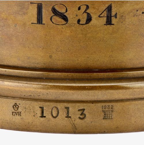 fig 1. FINE EARLY BRONZE HALF-GALLON MEASURE: 1834
