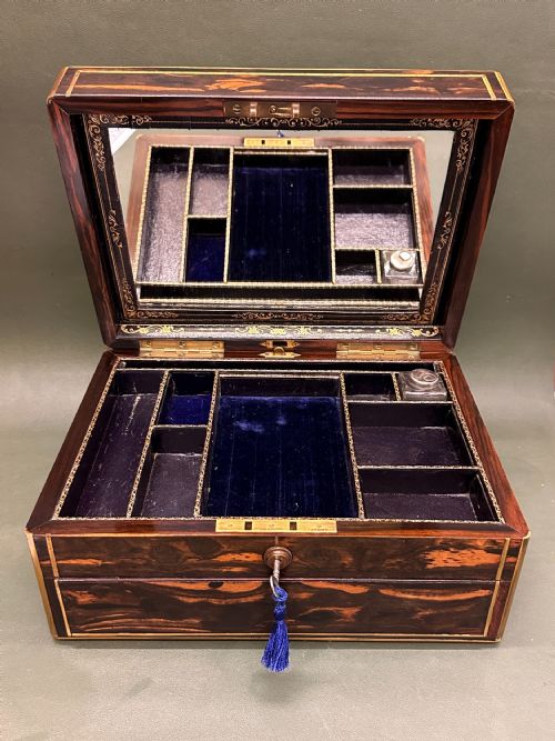 fig 1. A good Victorian brass bound Coromandel-wood Jewellery Box, c.1860