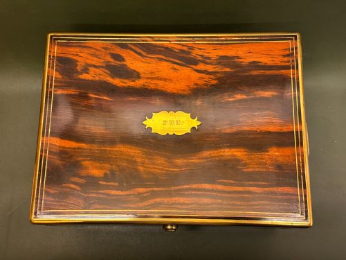 fig 1. A good coromandel-wood Lady's silver Dressing Case and contents, Hallmarked 1858