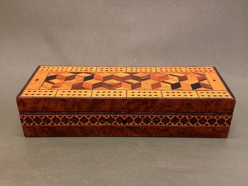 19th Century Tunbridge-ware Cribbage / Card Box with Dice