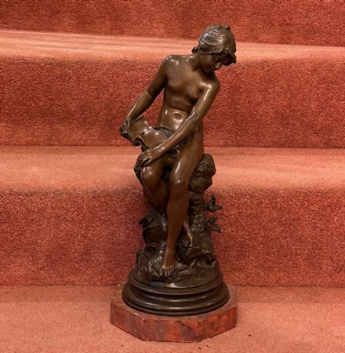 Auguste Moreau (1834-1917): Large Bronze Nude Entitled "La Viseur" (The Reader)