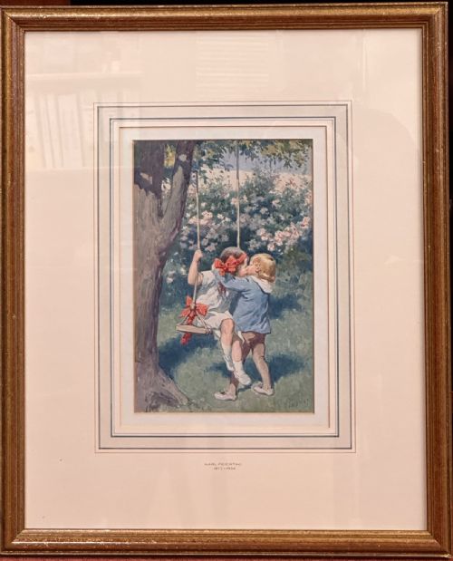 KARL FEIERTAG PAIR OF FRAMED WATERCOLOUR PAINTINGS OF CHILDREN AT PLAY - ADDITIONAL PHOTO 1