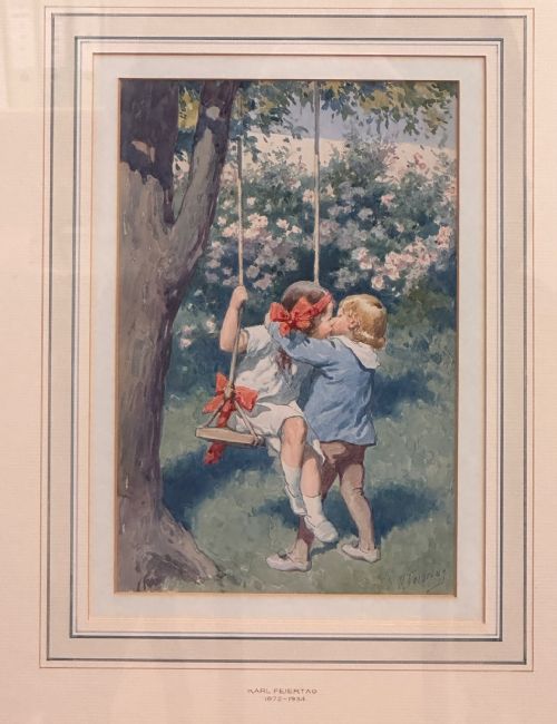 KARL FEIERTAG PAIR OF FRAMED WATERCOLOUR PAINTINGS OF CHILDREN AT PLAY - ADDITIONAL PHOTO 2