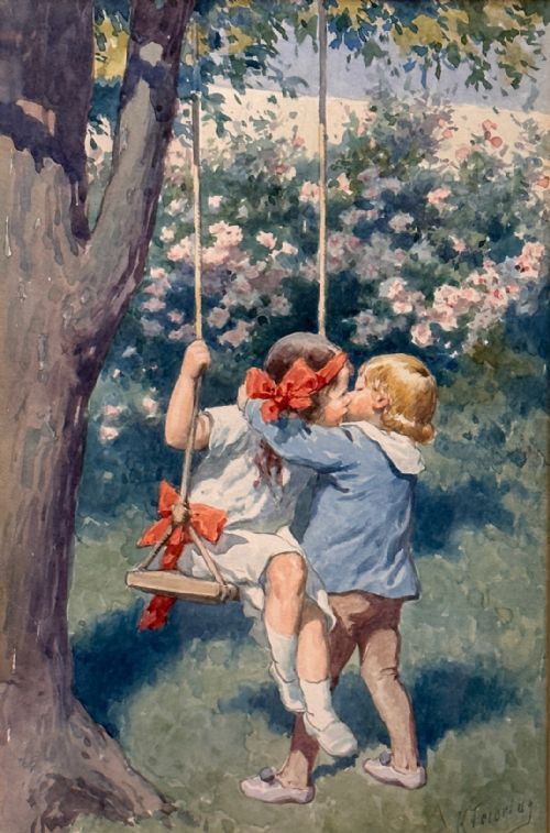 KARL FEIERTAG PAIR OF FRAMED WATERCOLOUR PAINTINGS OF CHILDREN AT PLAY - ADDITIONAL PHOTO 5