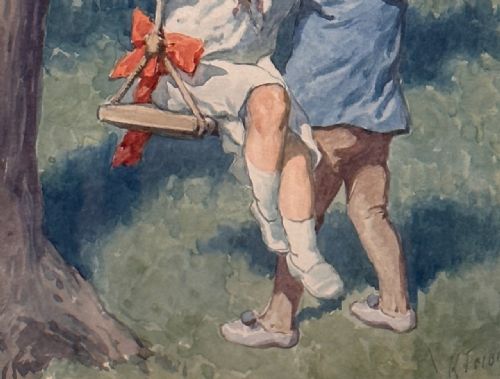 KARL FEIERTAG PAIR OF FRAMED WATERCOLOUR PAINTINGS OF CHILDREN AT PLAY - ADDITIONAL PHOTO 9