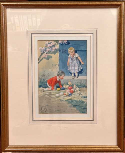 KARL FEIERTAG PAIR OF FRAMED WATERCOLOUR PAINTINGS OF CHILDREN AT PLAY - ADDITIONAL PHOTO 10