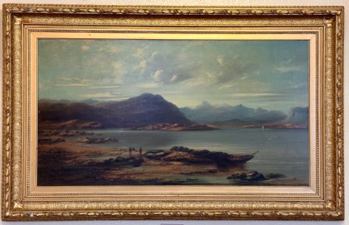 Large Framed Oil Painting on Canvas - A Scottish Loch, by R.g. Fraser (C.1873)