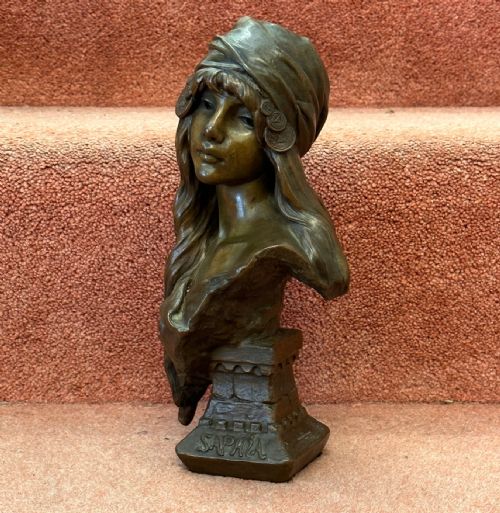 Emmanuel Villanis (1858-1914):  Bronze Bust of a Young Girl, Entitled “Saphia” (10 Inches)