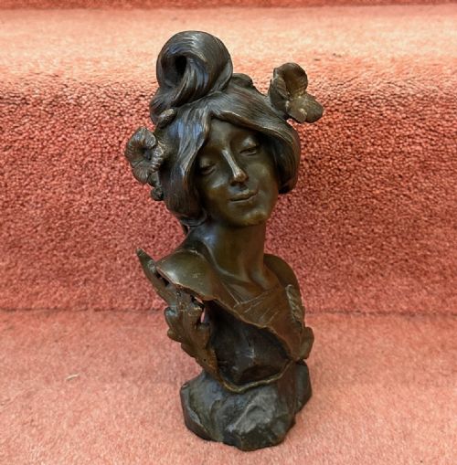 Julien Caussé: A Signed Art Nouveau 2-Colour Bronze Bust of a Pretty Young Lady (9 Inches)