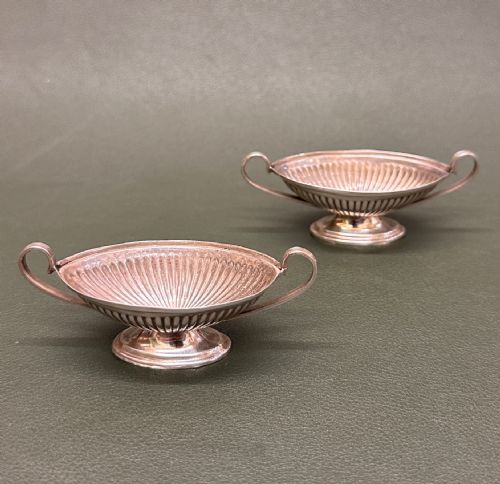 A Pair of Miniature Victorian Hallmarked Silver Two-handled Oval Salts, 1891