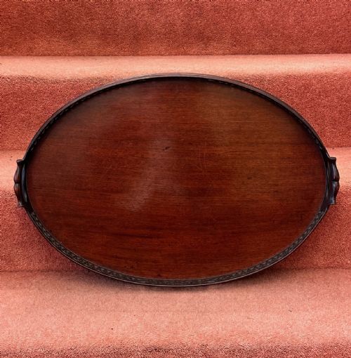 19th Century Oval Mahogany Galleried Tea Tray