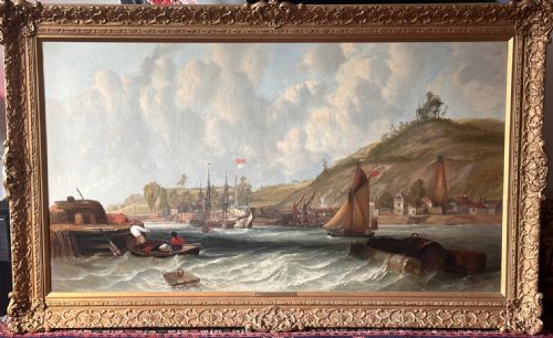 G.w. Butland (Fl.1831-1843): An Impressive and Large Gilt Framed Sussex Coastal Oil Painting on Canvas