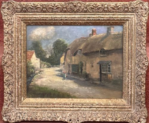 William Ashton (1853-1927): Framed Oil Painting on Board - Village Street Scene