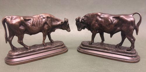 fig 1. PAIR of 19th century French Bronze animals, Bull & Cow (each 12cm) by Isidore J Bonheur.