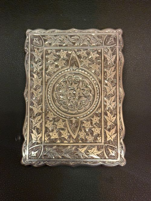 Ornately Engraved Silver Card Case. Hallmarked: Birmingham, 1886.