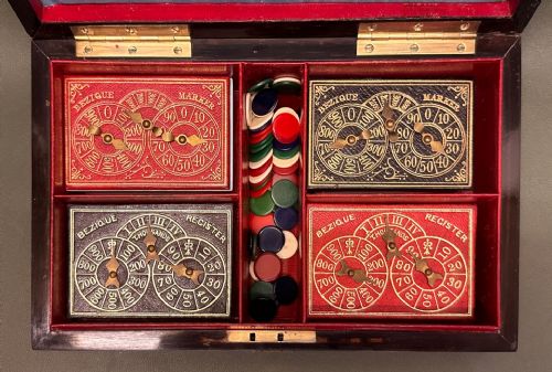 BRASS BOUND 'FIGURED' WALNUT CARDGAMES BOX BY GEORGE BETJEMANN - ADDITIONAL PHOTO 2