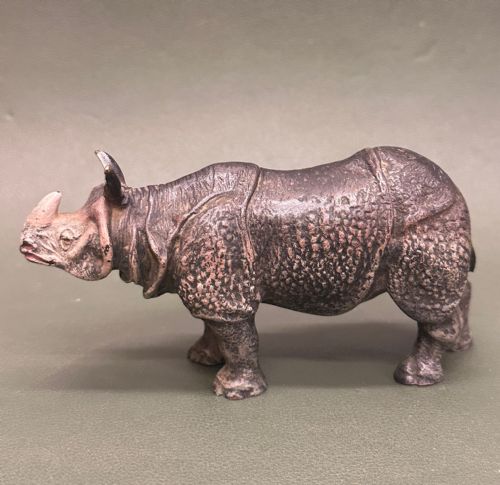 19th Century Austrian Cold-painted Bronze Model of a Rhinoceros (Length 5 Inches)