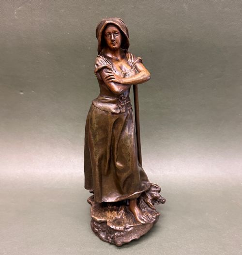 19th Century Bronze Female Agricultural Figure "Glaneuse" by Henri Godet, C.1890