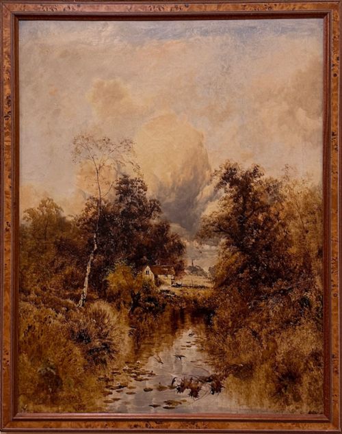 19th Century Framed Oil Painting on Canvas. English School - River Landscape
