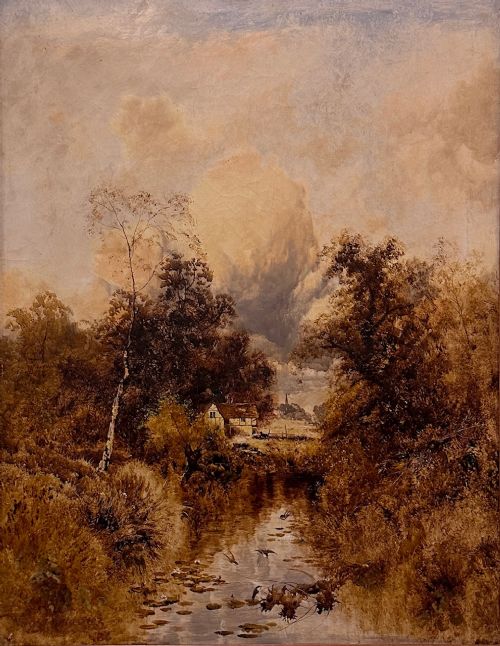 fig 1. 19th century framed Oil Painting on canvas. English School - River Landscape