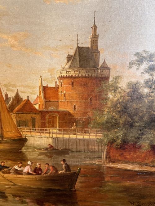 fig 1. William R. Dommersen (1859-1927): A gilt-framed Oil painting on Canvas - Dutch Riverscape