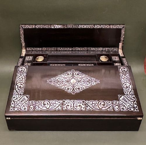 19th Century Lady's Writing Box - Coromandel-wood Inlaid with Mother-of-pearl
