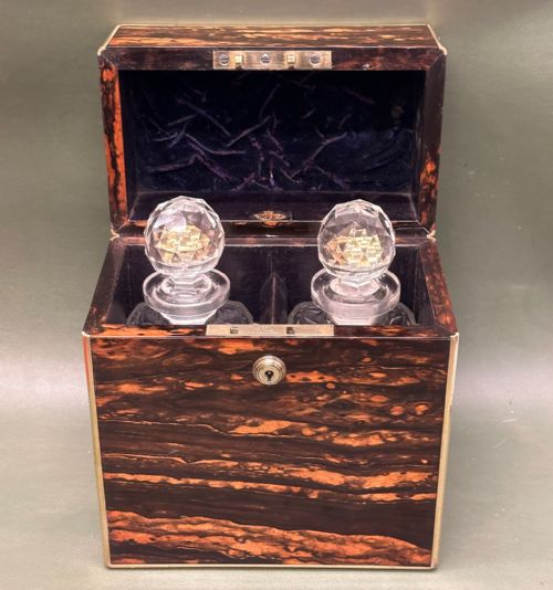 19th Century Coromandel & Brass-bound Two-bottle Decanter Box, by Leuchars of London