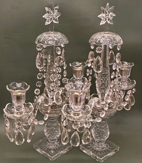 A Fine Pair of 19th Century Two-branch Clear-glass Candelabra