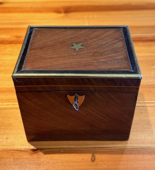 Georgian Brass and Ebony Inlaid Mahogany Tea Caddy, C.1820-30